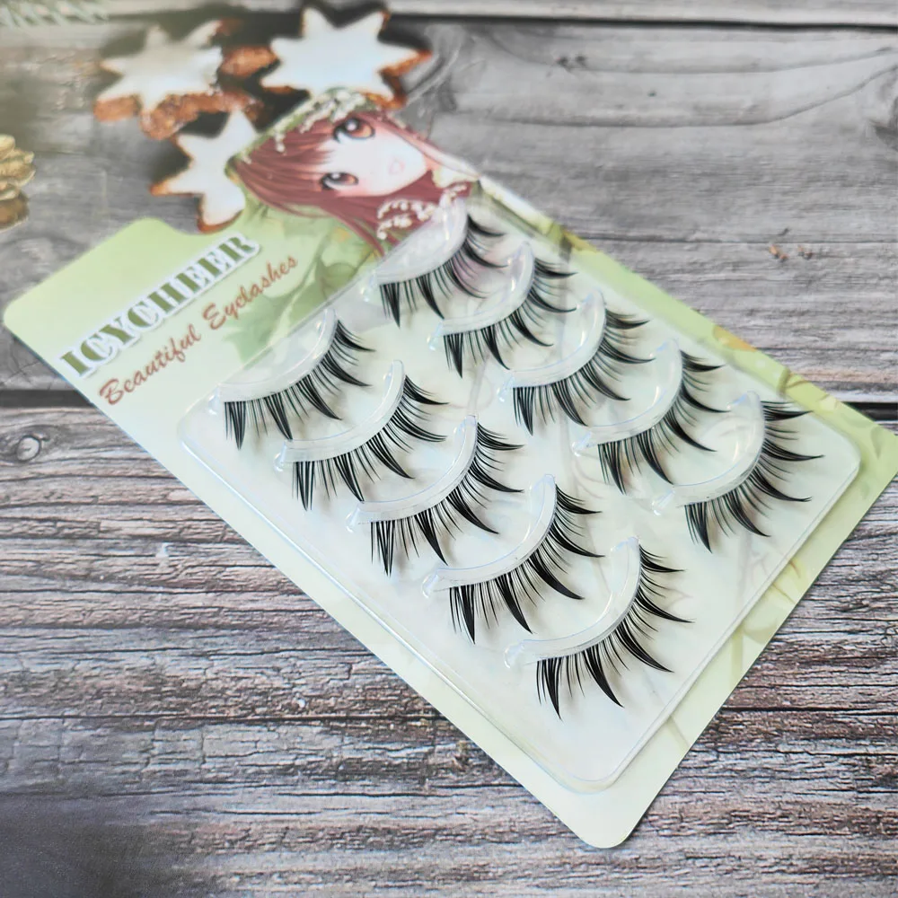 5 Pairs Natural Long Cat Eye False Eyelashes Cosplay Makeup Cross Strip Eye Lashes Handmade Manga Lashes Extension