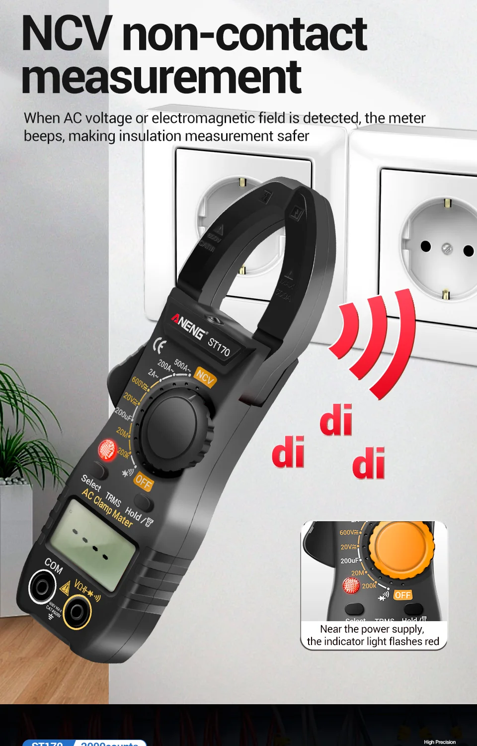 ANENG ST170 Digital Clamp Meter 500A AC Current Multimeter 1999 Counts AC/DC Voltage Tester Hz Capacitance NCV Ohm Diode Test
