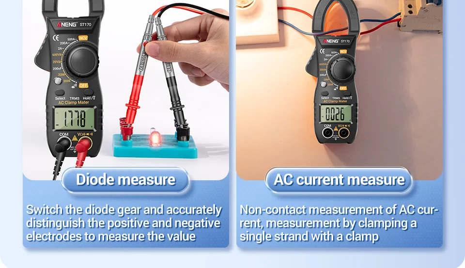 ANENG ST170 Digital Clamp Meter 500A AC Current Multimeter 1999 Counts AC/DC Voltage Tester Hz Capacitance NCV Ohm Diode Test