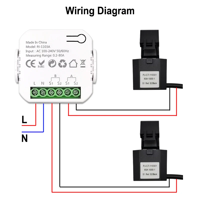Smart 2 Way WiFi Energy Meter Bidirection 1/2 Channel with Clamp App Monitor Solar Produced and Consumed Power AC110V 240V