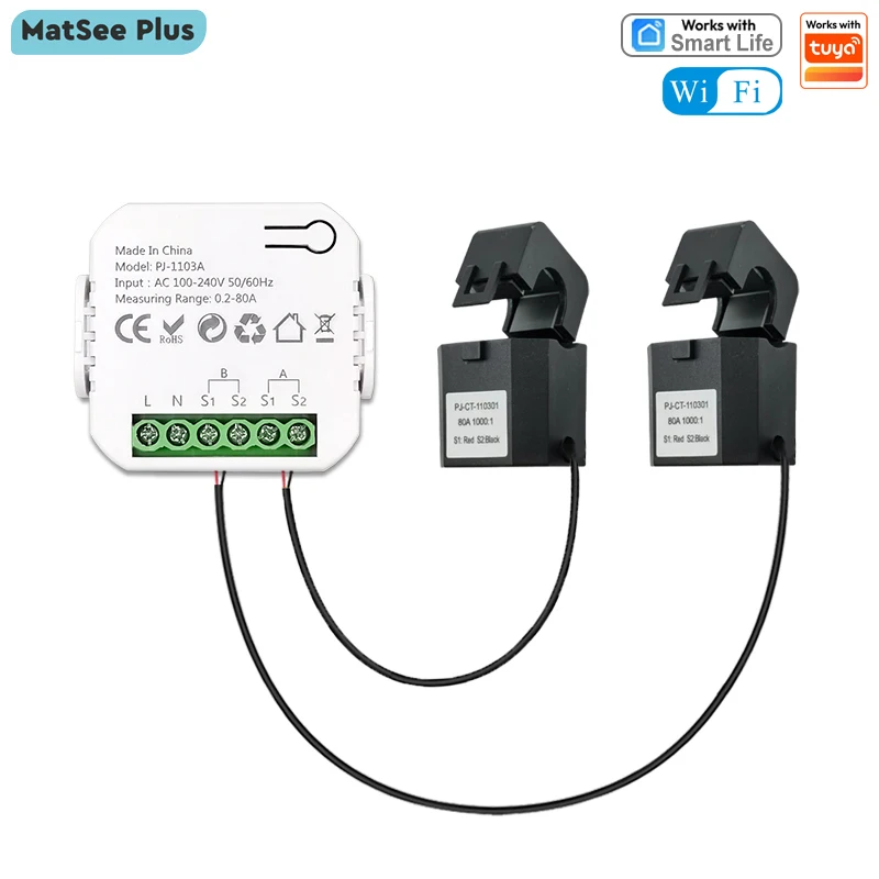 Smart 2 Way WiFi Energy Meter Bidirection 1/2 Channel with Clamp App Monitor Solar Produced and Consumed Power AC110V 240V