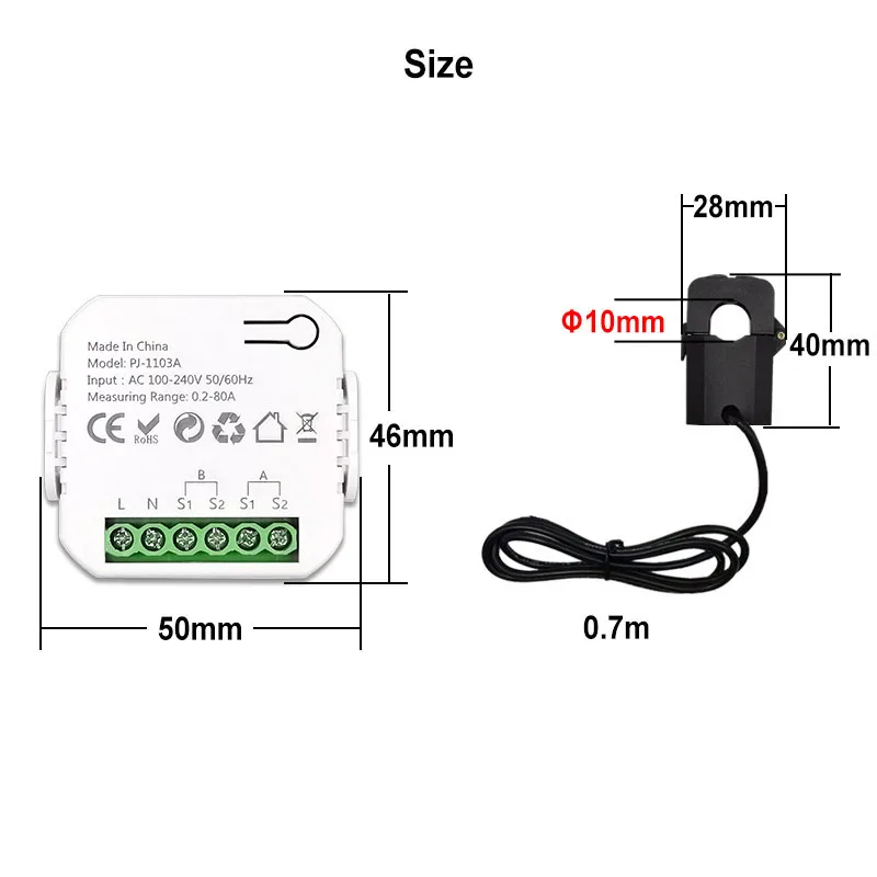 Smart 2 Way WiFi Energy Meter Bidirection 1/2 Channel with Clamp App Monitor Solar Produced and Consumed Power AC110V 240V