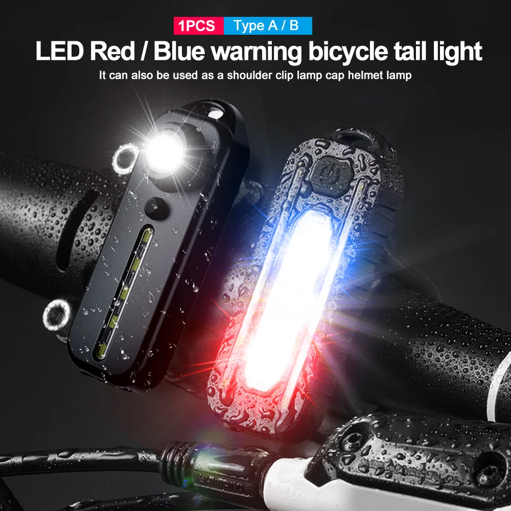 LED Red Blue Caution Emergency Light with Clip USB Rechargeable Shoulder Flashing Warning Safety Torch Bike Tail Lamp