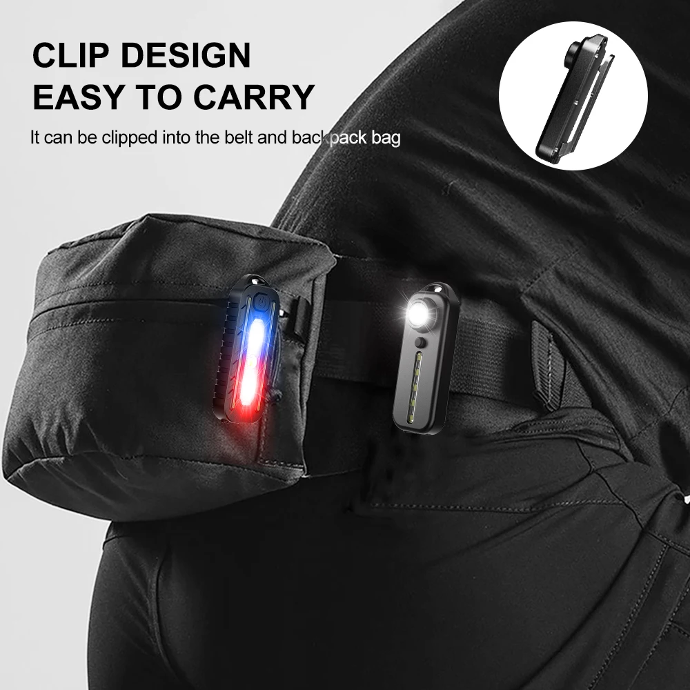 LED Red Blue Caution Emergency Light with Clip USB Rechargeable Shoulder Flashing Warning Safety Torch Bike Tail Lamp