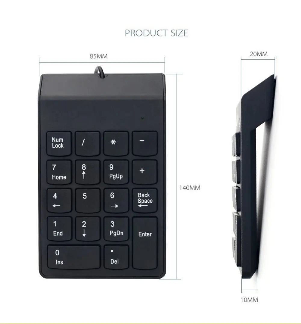 Wired USB Numeric Keypad Slim Mini Number Pad Digital Keyboard 18 Keys For Laptop, PC, Desktop, Notebook And More