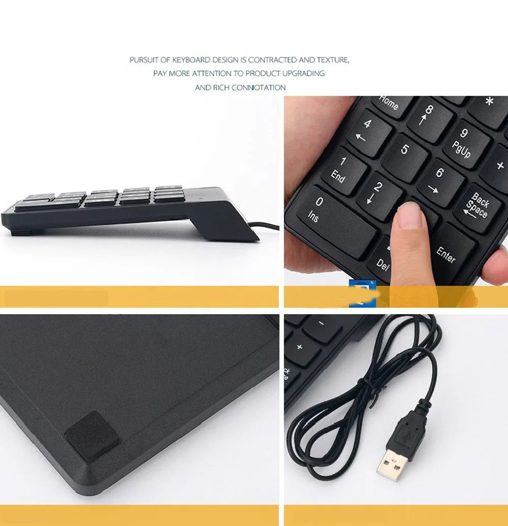Wired USB Numeric Keypad Slim Mini Number Pad Digital Keyboard 18 Keys For Laptop, PC, Desktop, Notebook And More