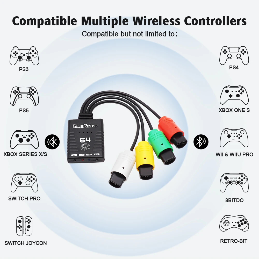 RetroScaler BlueRetro Wireless Game Controller Adapter For Nintendo 64 N64 Console Support Up to Four Wireless Game Controller