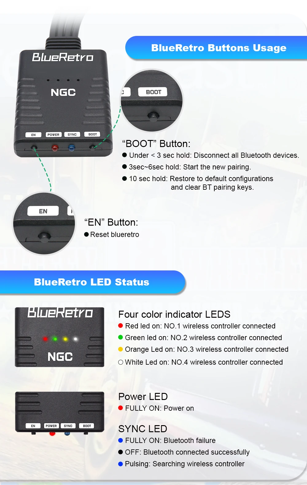 BlueRetro For Nintendo GameCube Console Wireless Game Controllers Adapter To PS3 PS4 PS5 8bitdo Switch Pro wii Controllers