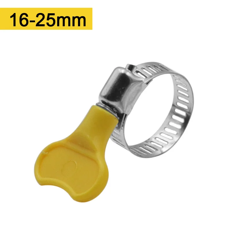 5/10pcs 8-44mm Adjustable Yellow Plastic Handle Hand Twist Hose Clamps Worm Driving 201 Stainless Steel Pipe Clips For Tube
