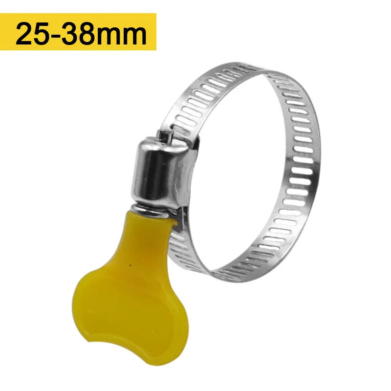 5/10pcs 8-44mm Adjustable Yellow Plastic Handle Hand Twist Hose Clamps Worm Driving 201 Stainless Steel Pipe Clips For Tube
