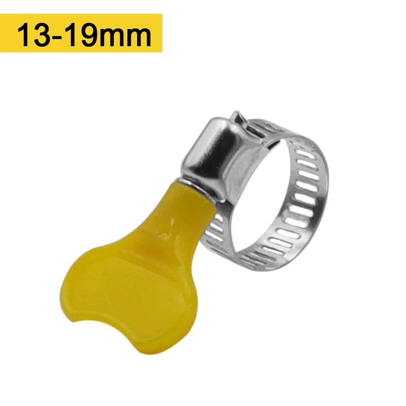 5/10pcs 8-44mm Adjustable Yellow Plastic Handle Hand Twist Hose Clamps Worm Driving 201 Stainless Steel Pipe Clips For Tube