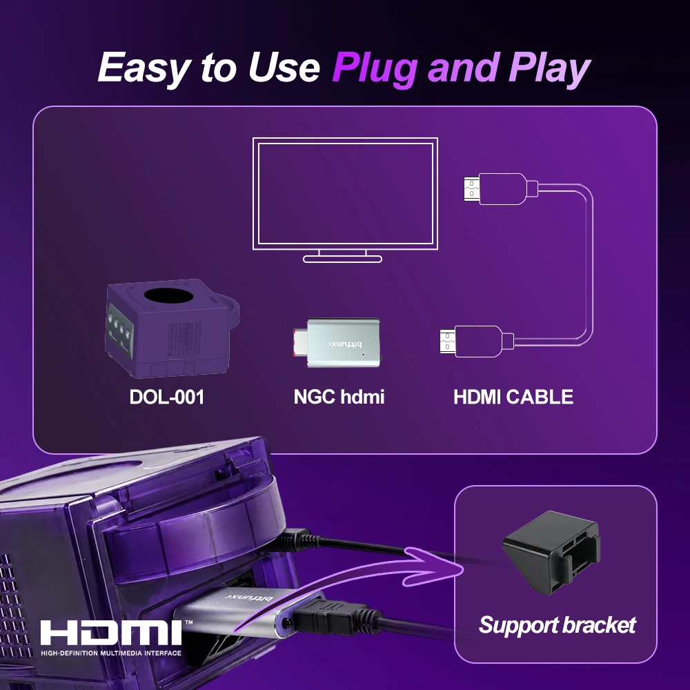 Bitfunx GC Video HDMI™ Adapter Digital AV to HDMI™ GC2HD for Nintendo Gamecube NGC DOL-001 Game Console