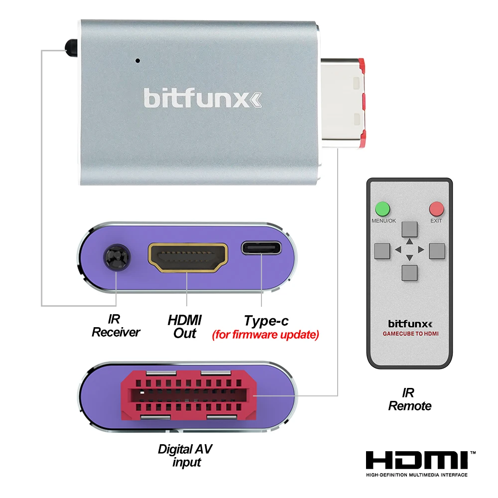 Bitfunx GC Video HDMI™ Adapter Digital AV to HDMI™ GC2HD for Nintendo Gamecube NGC DOL-001 Game Console