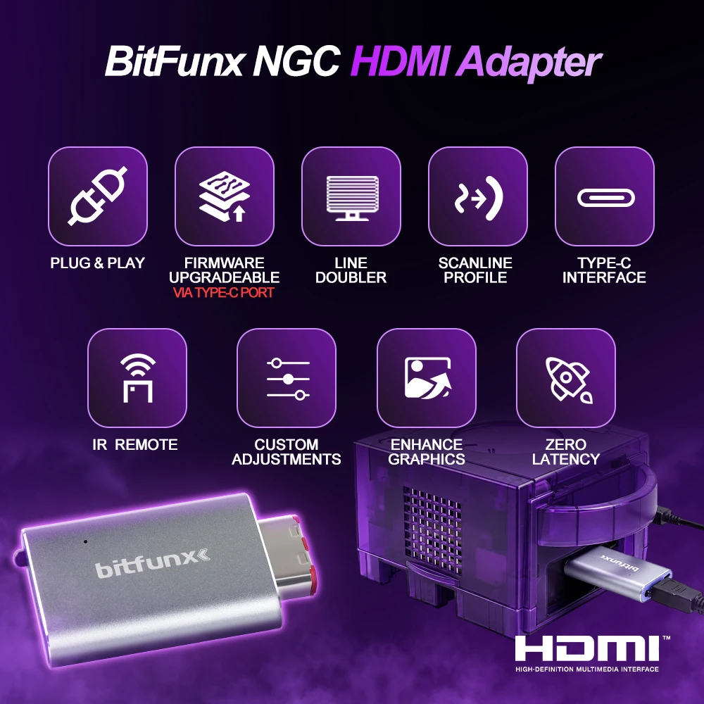Bitfunx GC Video HDMI™ Adapter Digital AV to HDMI™ GC2HD for Nintendo Gamecube NGC DOL-001 Game Console