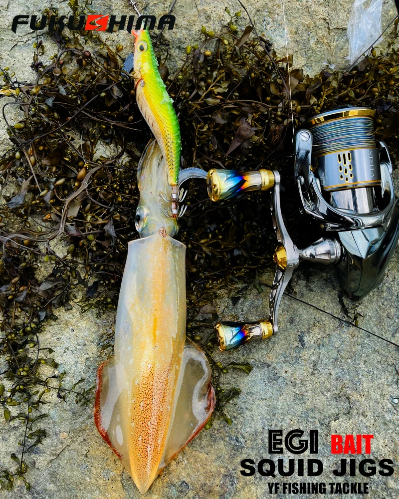 FUKUSHIMA 2-3.5 SQUID JIGS EGI LURE FISHING WOOD SHRIMP BAIT CUTTLEFISH OCTOPS GLOW TAIL SHARP HOOKS 21GRAM ROCK & BOAT FISHING