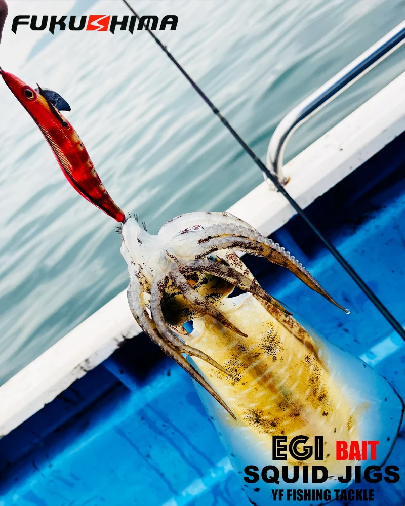 FUKUSHIMA 2-3.5 SQUID JIGS EGI LURE FISHING WOOD SHRIMP BAIT CUTTLEFISH OCTOPS GLOW TAIL SHARP HOOKS 21GRAM ROCK & BOAT FISHING