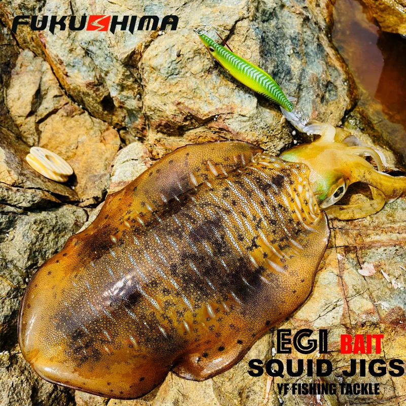 FUKUSHIMA 2-3.5 SQUID JIGS EGI LURE FISHING WOOD SHRIMP BAIT CUTTLEFISH OCTOPS GLOW TAIL SHARP HOOKS 21GRAM ROCK & BOAT FISHING