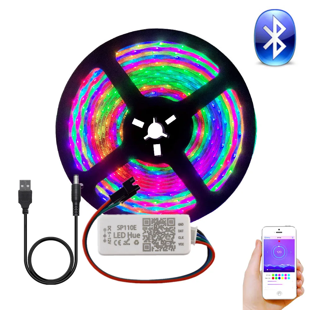 WS2812B Led Strip With SP110E USB Bluetooth Controller WS2812 30/60/144 Pixels/m RGB Individually Addressable LED Light Kit DC5V