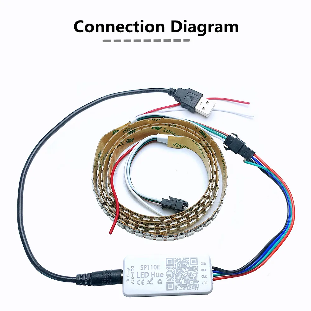 WS2812B Led Strip With SP110E USB Bluetooth Controller WS2812 30/60/144 Pixels/m RGB Individually Addressable LED Light Kit DC5V