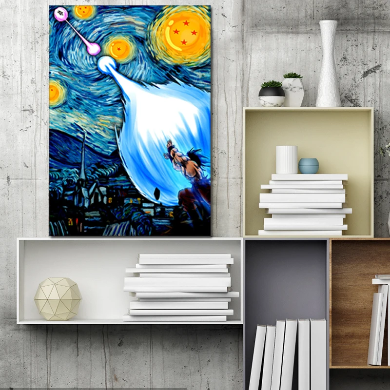 Abstract Dragon Ball Anime Goku Posters Van Gogh's Starry Night Canvas Painting Prints Art PictureTeen Bedroom Home Wall Decor