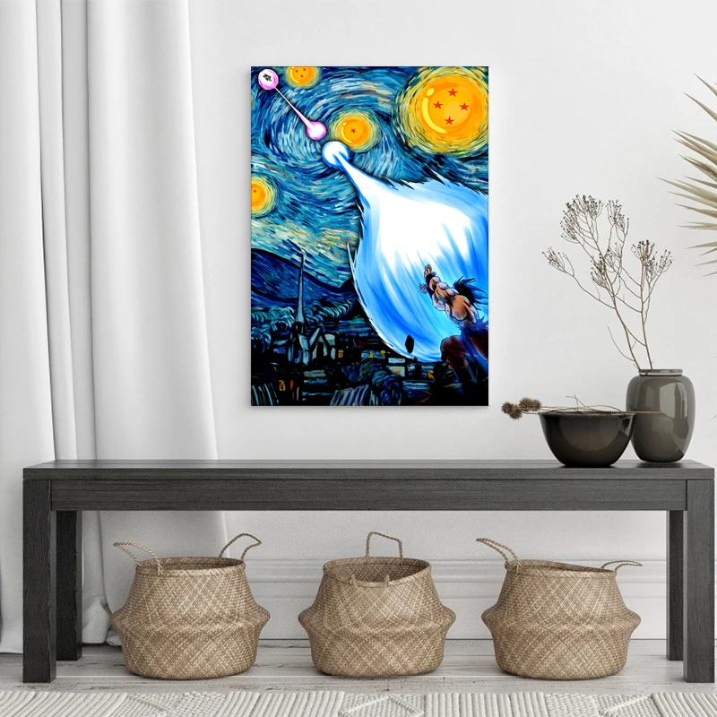 Abstract Dragon Ball Anime Goku Posters Van Gogh's Starry Night Canvas Painting Prints Art PictureTeen Bedroom Home Wall Decor