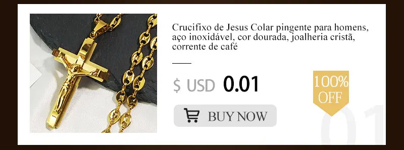 Jesus Cross Crucifix Pendant Necklace for Men Stainless Steel Gold Color Christian Coffee Bean Chain Jewelry croix chrétienne