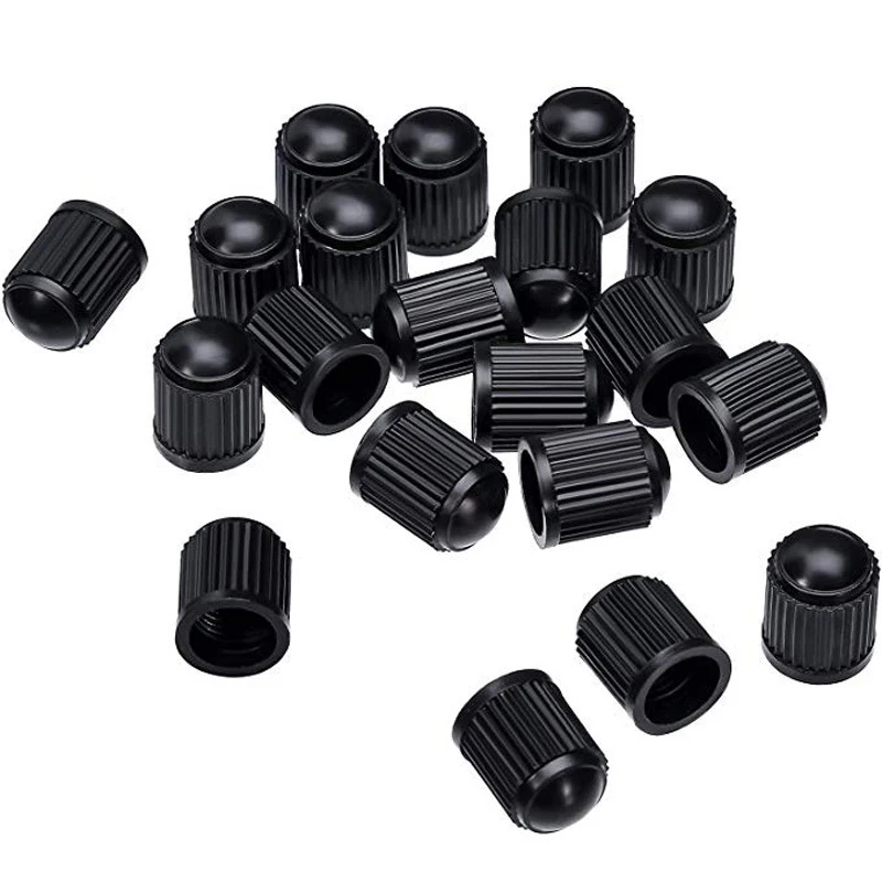20PCS Car Tire Valve Plastic Black Bike Tyre Valve Caps O Rubber Ring Covers Dome Shape Dust Valve for Auto Motorcycle Cap Decor