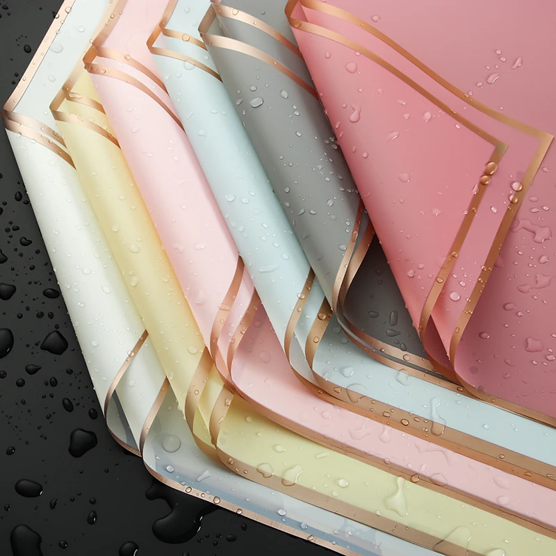 5pcs/pack Flower Wrapping Paper Golden Border Rose Korean Style Half Transparent Gift Packing Florist Bouquet Wrapping Material
