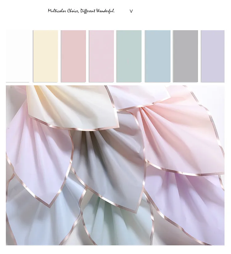5pcs/pack Flower Wrapping Paper Golden Border Rose Korean Style Half Transparent Gift Packing Florist Bouquet Wrapping Material