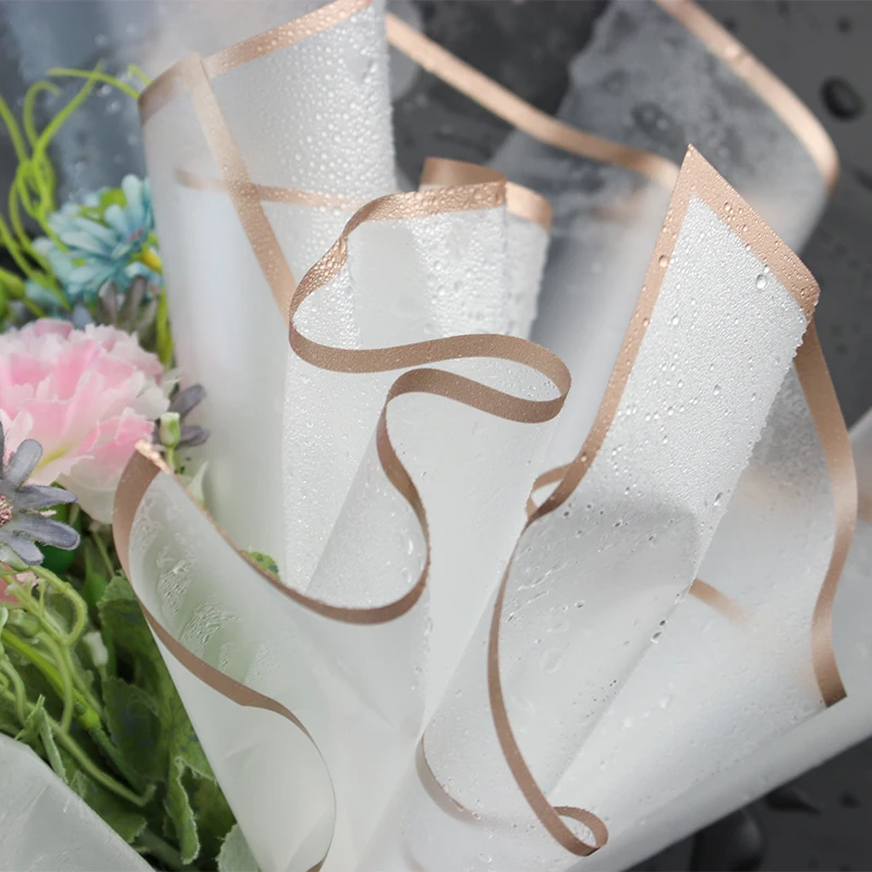 5pcs/pack Flower Wrapping Paper Golden Border Rose Korean Style Half Transparent Gift Packing Florist Bouquet Wrapping Material