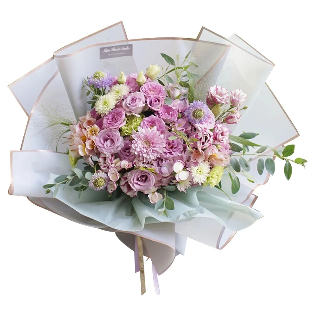 5pcs/pack Flower Wrapping Paper Golden Border Rose Korean Style Half Transparent Gift Packing Florist Bouquet Wrapping Material