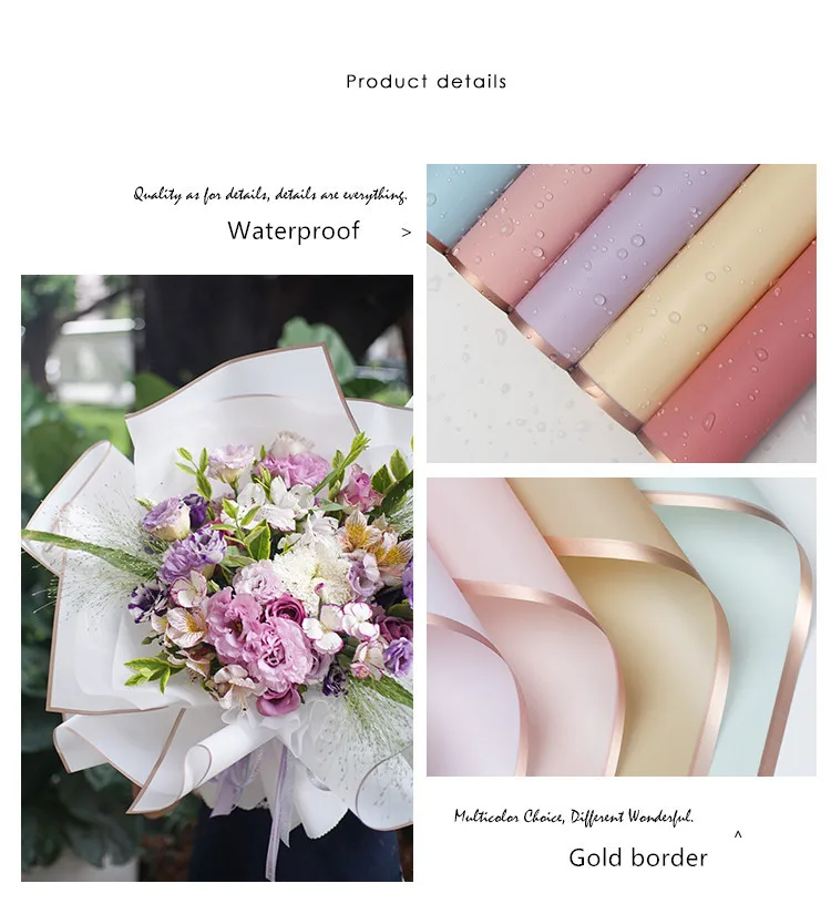 5pcs/pack Flower Wrapping Paper Golden Border Rose Korean Style Half Transparent Gift Packing Florist Bouquet Wrapping Material