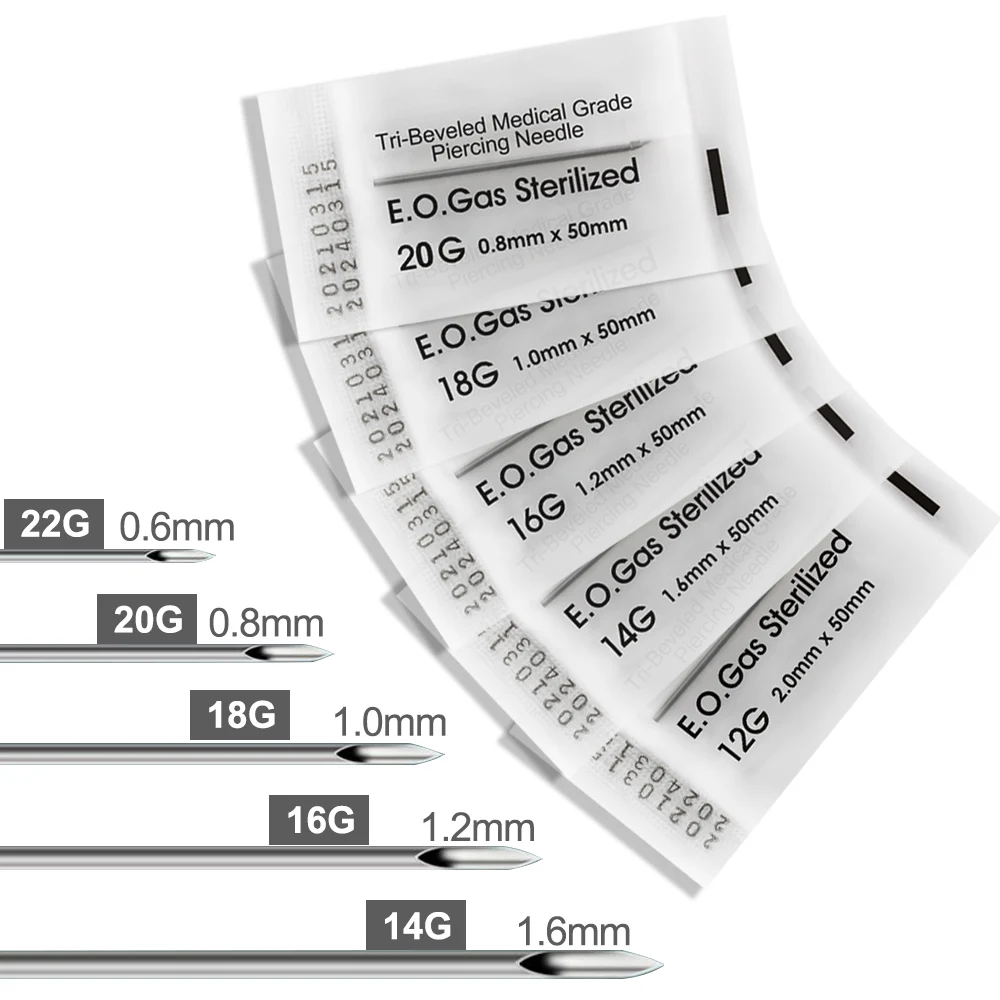 20/100Pcs Piercing Needles 12/14/16/18/20g 5Size Mix Needles Piercing Stainless Steel Body Hollow Needle for Ear Nose Piercing