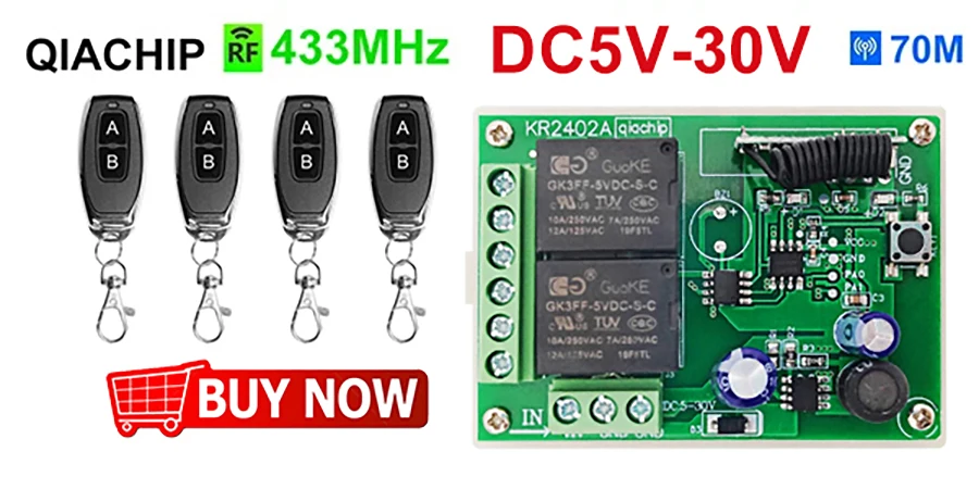 433Mhz DC 12V 5V-60V 1CH Universal Wireless Remote Control Switch Relay Receiver Module RF Transmitter 433Mhz Remote Control