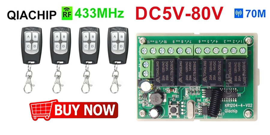 433Mhz DC 12V 5V-60V 1CH Universal Wireless Remote Control Switch Relay Receiver Module RF Transmitter 433Mhz Remote Control