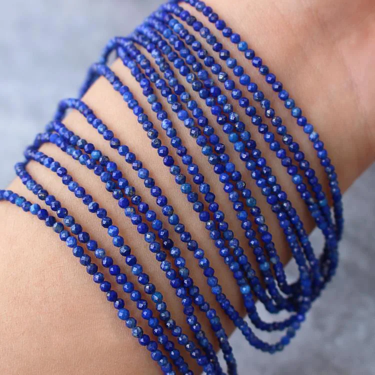 2mm Natural Stone Amethyst Tiger Eye Lapis Lazuli Beads Inlaid with Bright Pearl Jewelry Making DIY Necklace Bracelet Jewelry