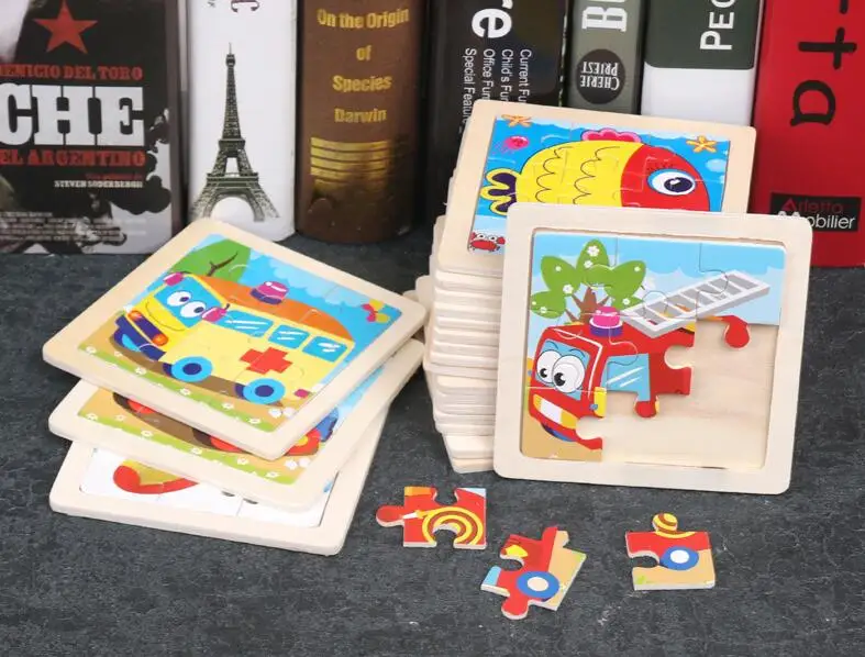 4PCS/lot 3D Wooden Jigsaw Puzzles for Children Kids Toys Cartoon Animal/Traffic Puzzles Baby Educational Puzles Wholesale GYH