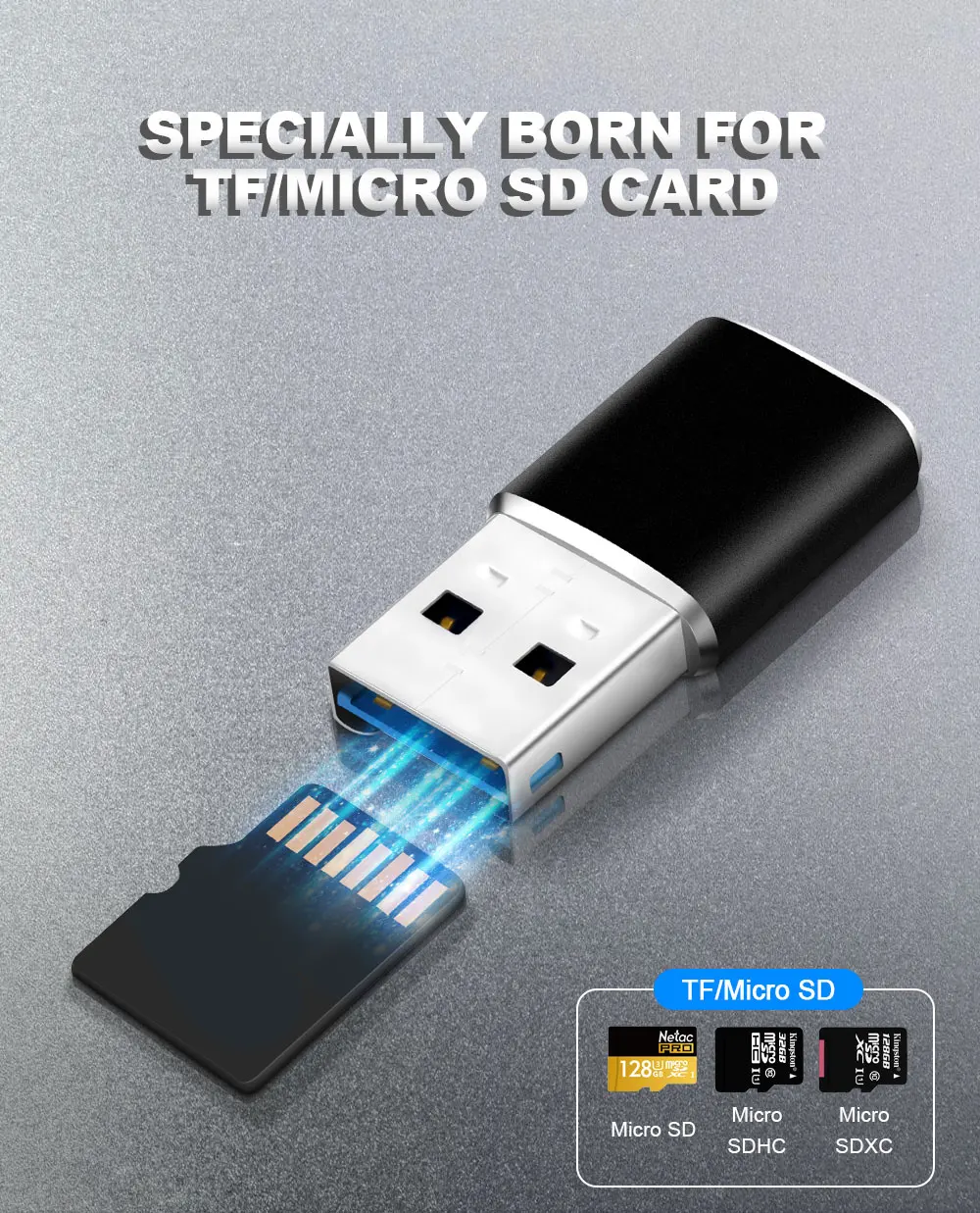 KARTOMAN Aluminum Mini usb 3.0 memory card reader adapter for TF micro SD pc computer laptop