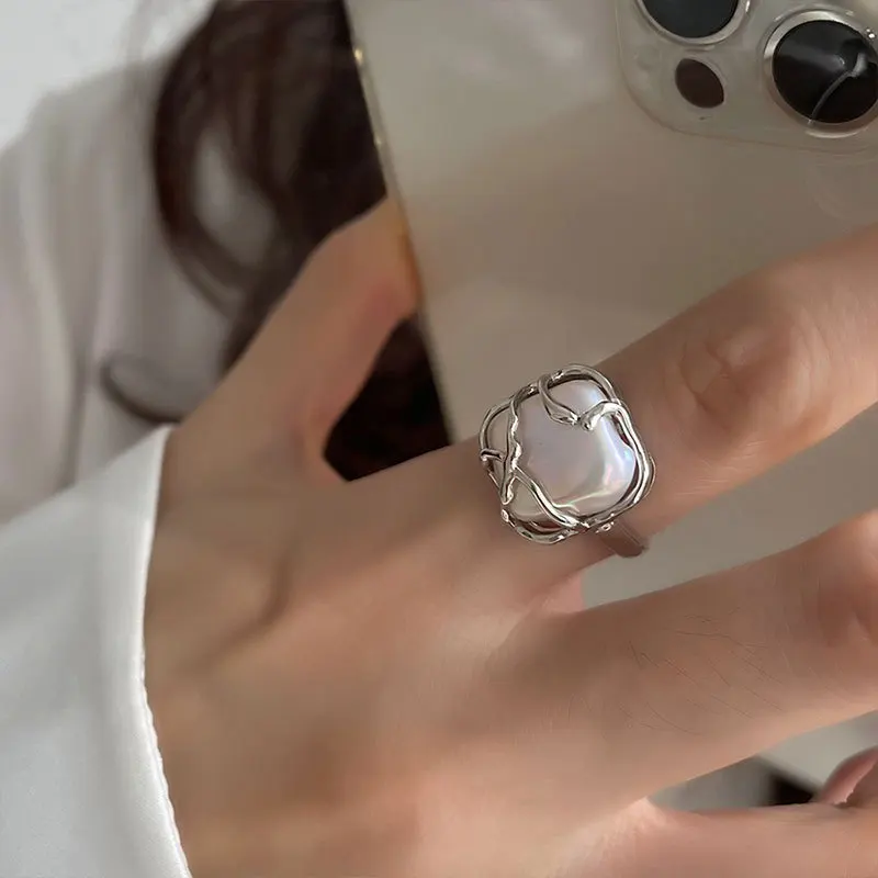 XIYANIKE Elegant Square Pearl Geometric Open Cuff Finger Rings For Women Girl Fashion Trendy Jewelry Gift Party кольцо ж