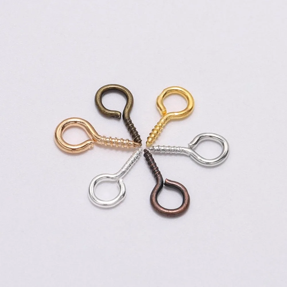 100-200pcs Small Tiny Mini Eye Pins Eyepins Hooks Eyelets Screw Threaded Gold Clasps Hooks Jewelry Findings For Making DIY