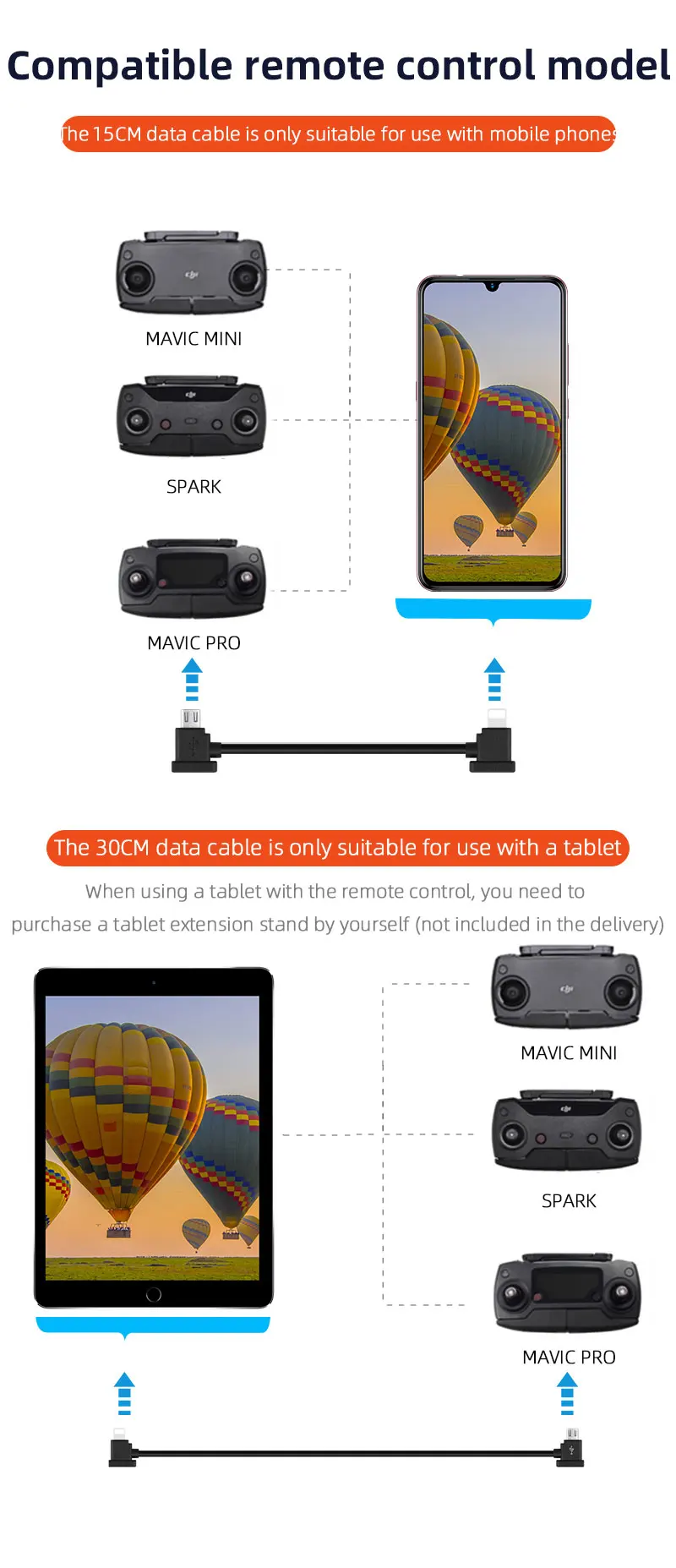 Data Cable OTG Remote Controller to Phone Tablet Connector USB TypeC IOS Extend for DJI MINI 4K/2/3 Pro/SE/Pro/Air/Mavic 2/3