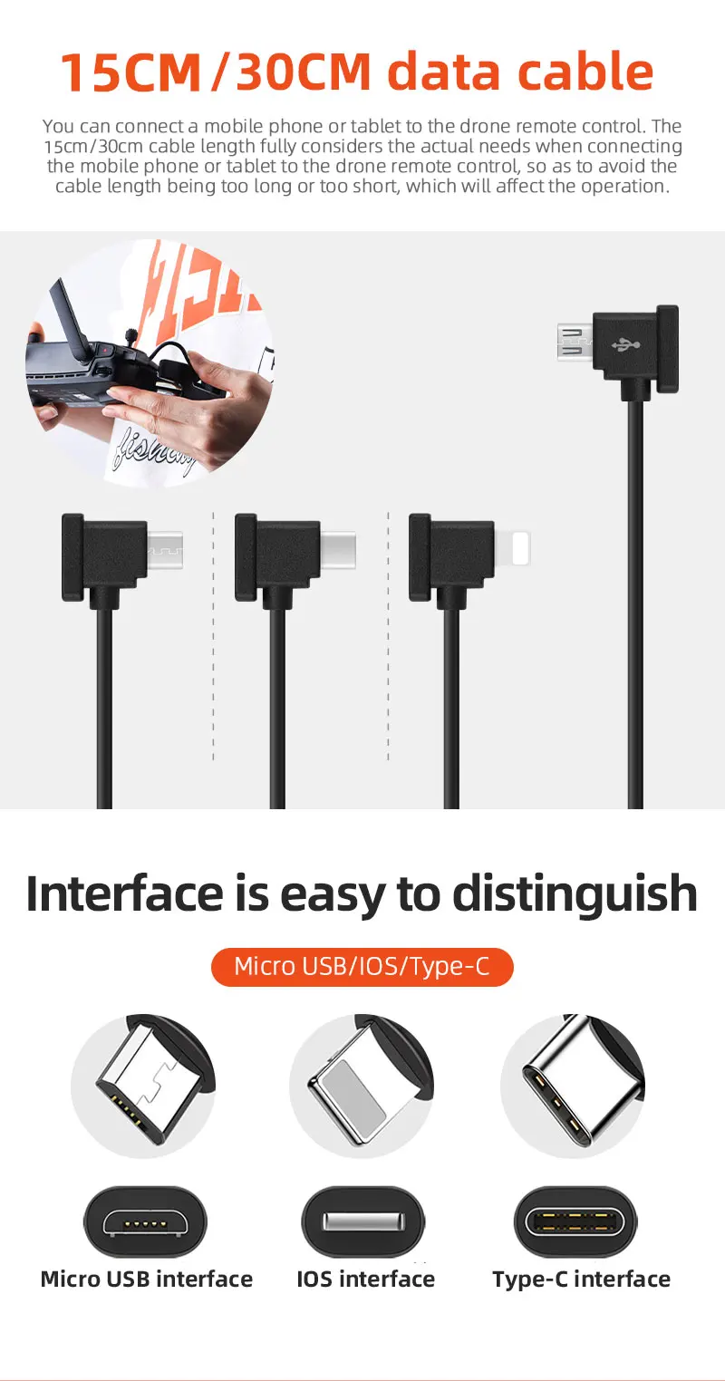 Data Cable OTG Remote Controller to Phone Tablet Connector USB TypeC IOS Extend for DJI MINI 4K/2/3 Pro/SE/Pro/Air/Mavic 2/3