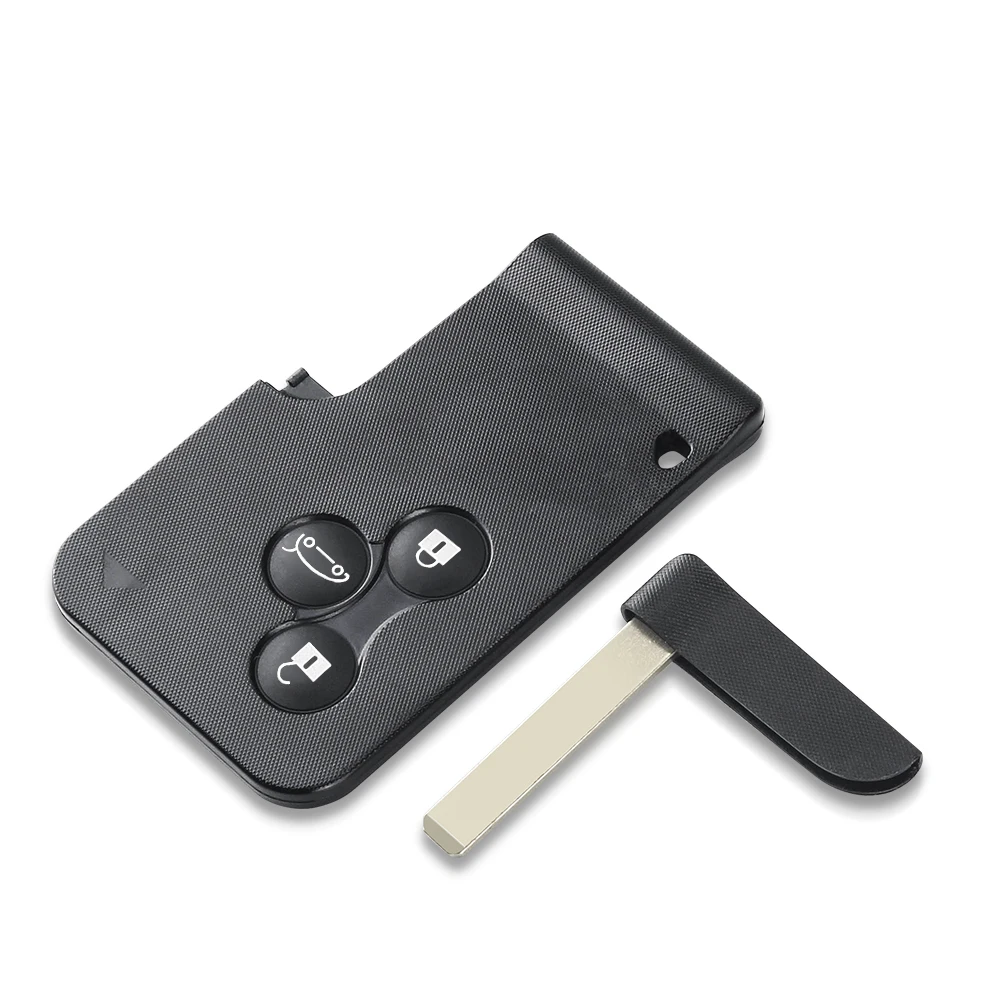 KEYYOU 3 Button Smart Card For Renault Clio Logan Megane 2 3 Koleos Scenic Card Case Black Car Key Fob Shell With Small Key