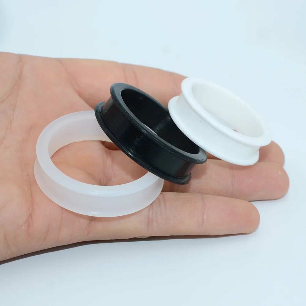 1Pair 3mm-76mm Big Size Hollow Black Silicone Flexible Double Flared Flesh Ear Tunnel Plugs Gauge Expander Stretchers Jewelry