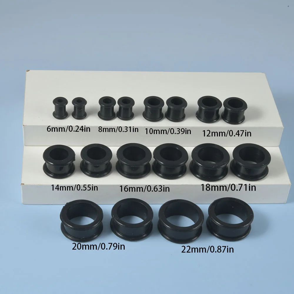 1Pair 3mm-76mm Big Size Hollow Black Silicone Flexible Double Flared Flesh Ear Tunnel Plugs Gauge Expander Stretchers Jewelry