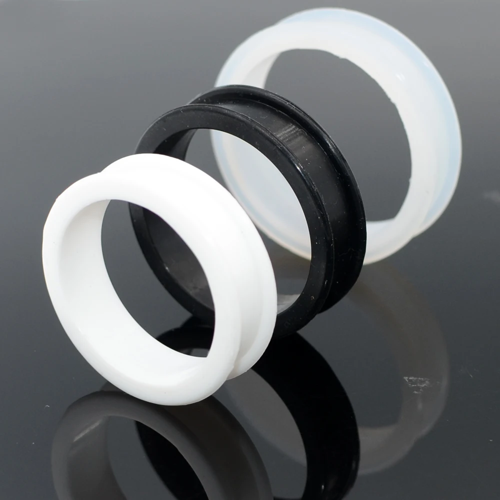 1Pair 3mm-76mm Big Size Hollow Black Silicone Flexible Double Flared Flesh Ear Tunnel Plugs Gauge Expander Stretchers Jewelry