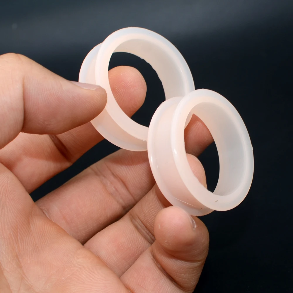1Pair 3mm-76mm Big Size Hollow Black Silicone Flexible Double Flared Flesh Ear Tunnel Plugs Gauge Expander Stretchers Jewelry