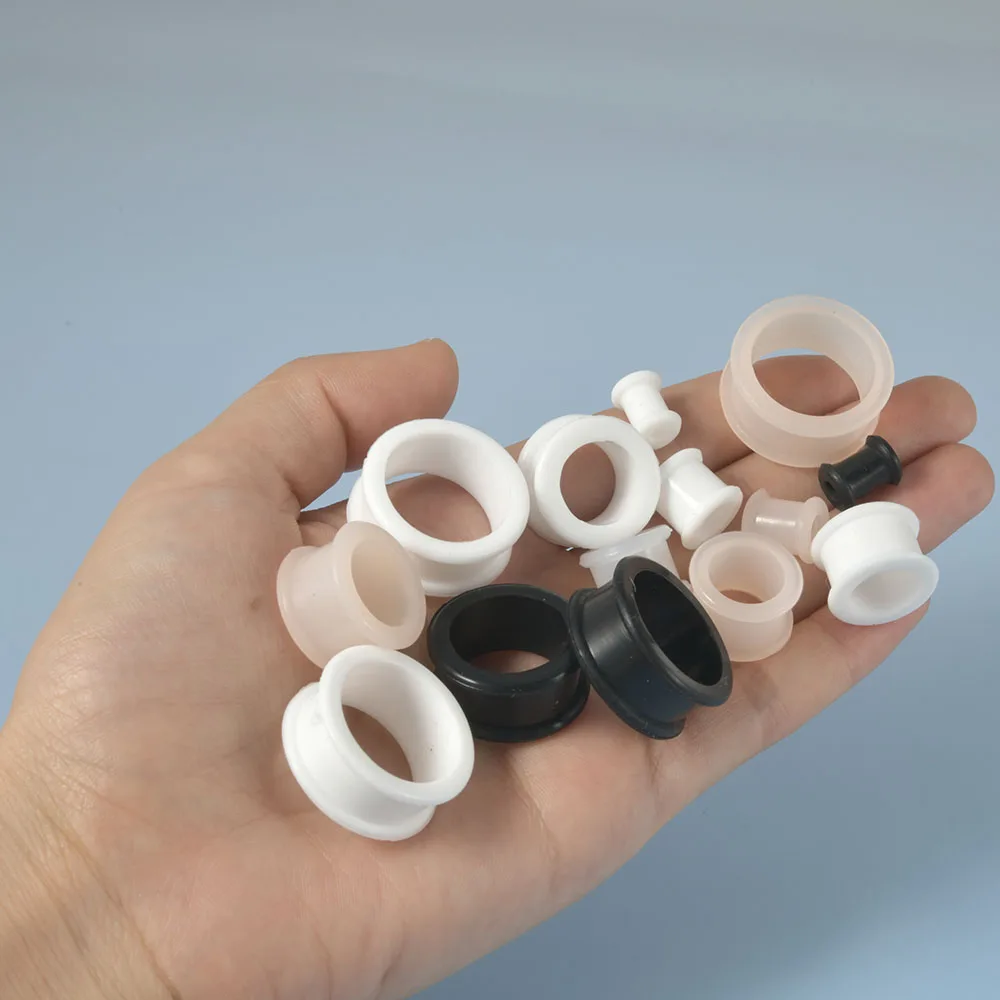 1Pair 3mm-76mm Big Size Hollow Black Silicone Flexible Double Flared Flesh Ear Tunnel Plugs Gauge Expander Stretchers Jewelry