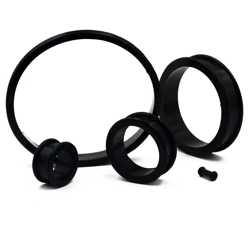 1Pair 3mm-76mm Big Size Hollow Black Silicone Flexible Double Flared Flesh Ear Tunnel Plugs Gauge Expander Stretchers Jewelry
