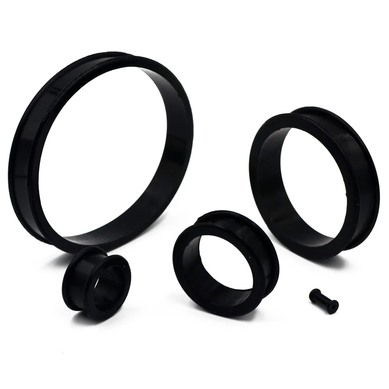 1Pair 3mm-76mm Big Size Hollow Black Silicone Flexible Double Flared Flesh Ear Tunnel Plugs Gauge Expander Stretchers Jewelry